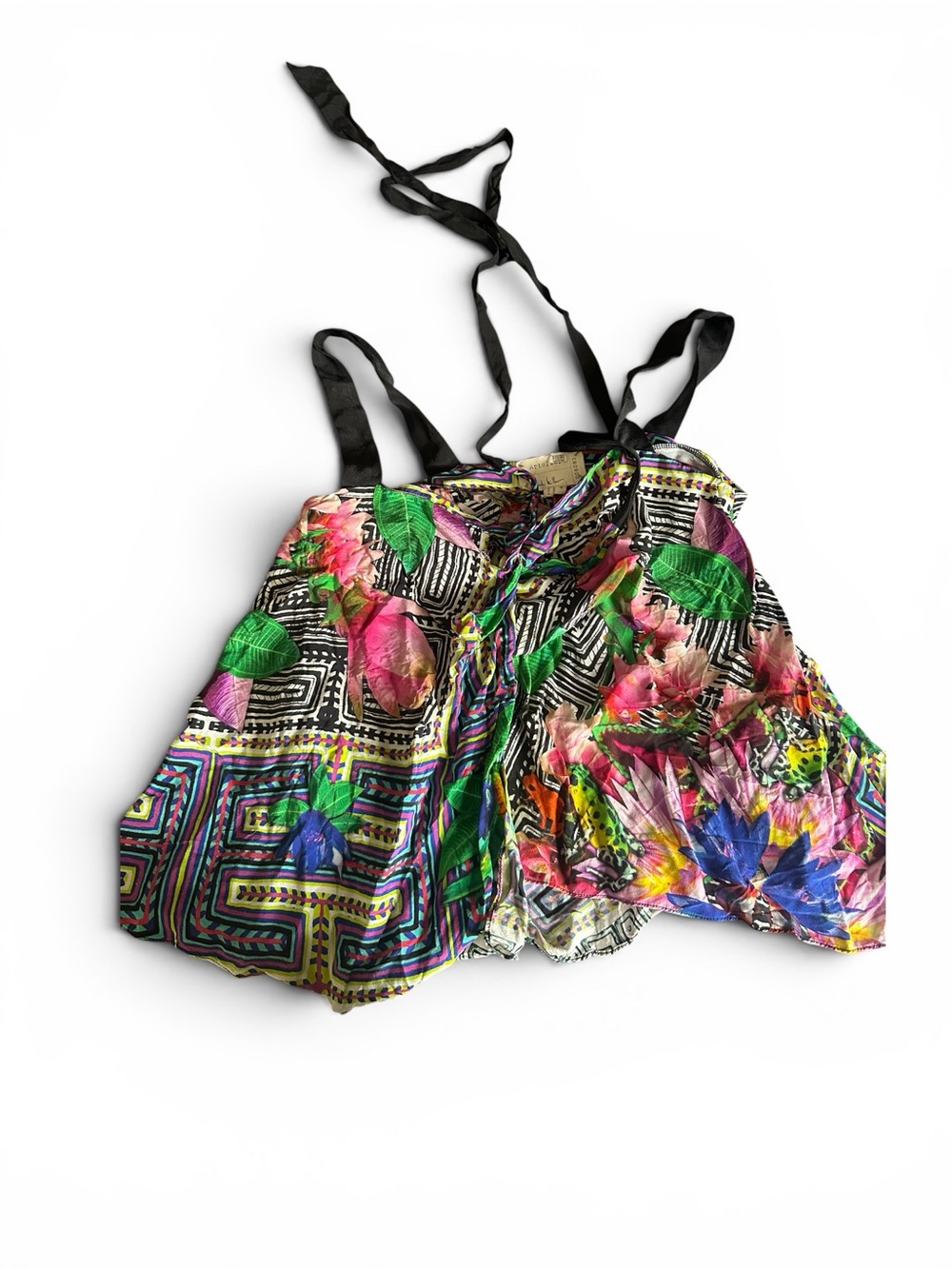 Nicole Miller Multicolor Floral & Geometric Halter Top - Black Straps US S